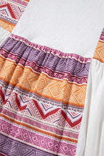 Load image into Gallery viewer, White Western Aztec Print Patchwork Ruffled Tunic Long Sleeve Babydoll Top