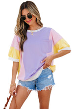 Load image into Gallery viewer, Purple Color Block Patchwork Half Sleeve Oversized T Shirt
