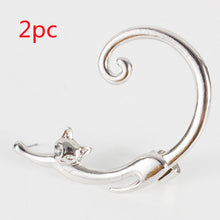 Load image into Gallery viewer, Single Piece Punk Style Cat Post Earring with Ear Cuff Rock Animal Black Stud Earring
