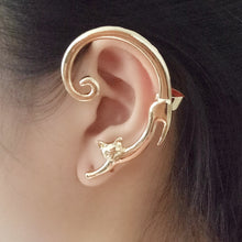 Load image into Gallery viewer, Single Piece Punk Style Cat Post Earring with Ear Cuff Rock Animal Black Stud Earring

