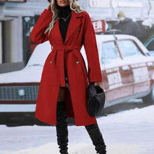 Load image into Gallery viewer, Lapel Double-breasted Trench Coat With Belt Winter Fashion Solid Color Long Jacket Outwear Women Clothing
