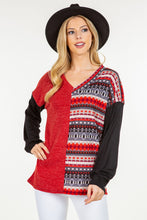 Load image into Gallery viewer, Celeste Full Size Contrast Geometric V-Neck Long Sleeve Blouse
