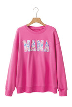 Load image into Gallery viewer, Rose Red Floral MAMA Embroidered Graphic Pullover Sweatshirt
