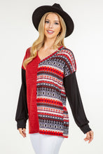 Load image into Gallery viewer, Celeste Full Size Contrast Geometric V-Neck Long Sleeve Blouse
