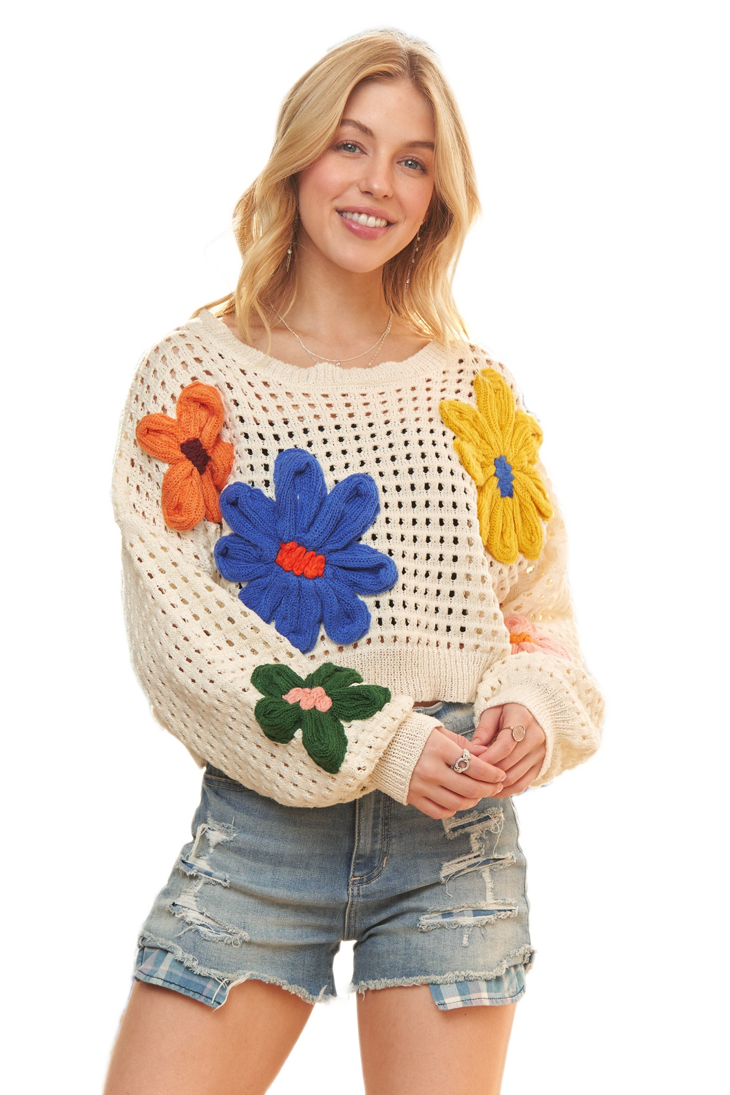 ADORA Floral Patch Sweater Crop Top