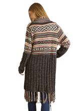 Load image into Gallery viewer, ADORA Full Size Fringe Hem Aztec Cardigan Plus Size
