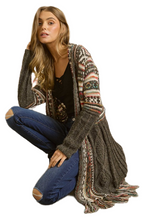 Load image into Gallery viewer, ADORA Full Size Fringe Hem Aztec Cardigan Plus Size
