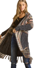 Load image into Gallery viewer, ADORA Full Size Fringe Hem Aztec Cardigan Plus Size
