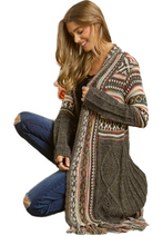Load image into Gallery viewer, ADORA Full Size Fringe Hem Aztec Cardigan Plus Size
