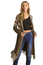 Load image into Gallery viewer, ADORA Full Size Fringe Hem Aztec Cardigan Plus Size
