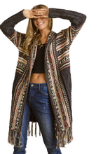 Load image into Gallery viewer, ADORA Full Size Fringe Hem Aztec Cardigan Plus Size
