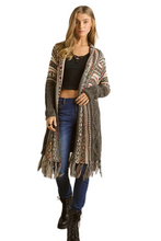 Load image into Gallery viewer, ADORA Full Size Fringe Hem Aztec Cardigan Plus Size
