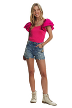Load image into Gallery viewer, ADORA Layered Ruffled Sleeve Ribbed Top
