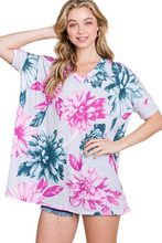 Load image into Gallery viewer, BOMBOM Floral V-Neck Short Sleeve T-Shirt
