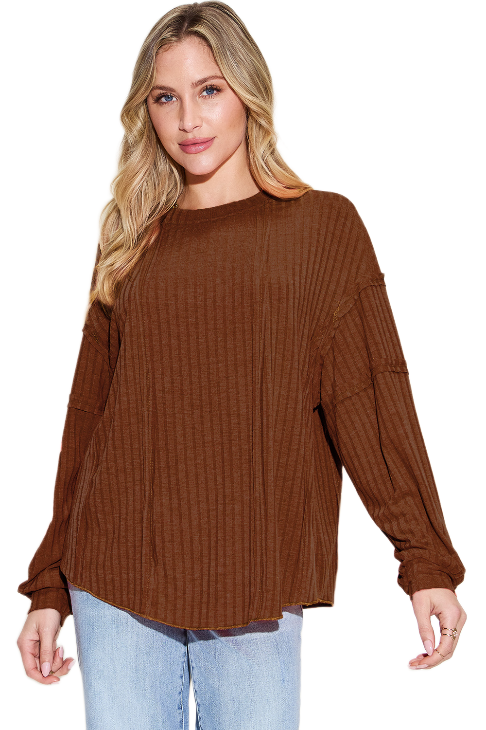 Basic Bae Full Size Ribbed Round Neck Long Sleeve T-Shirt