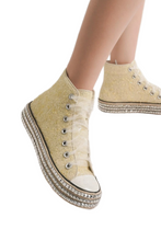 Load image into Gallery viewer, Beast Fashion Glitter Lace-Up Studded Platform Sneakers
