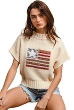 Load image into Gallery viewer, BiBi American Flag Patchwork Drop Shoulder Sweater
