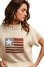 Load image into Gallery viewer, BiBi American Flag Patchwork Drop Shoulder Sweater

