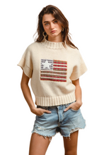 Load image into Gallery viewer, BiBi American Flag Patchwork Drop Shoulder Sweater
