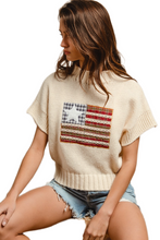 Load image into Gallery viewer, BiBi American Flag Patchwork Drop Shoulder Sweater

