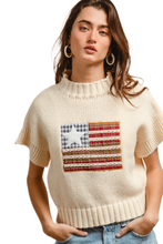 Load image into Gallery viewer, BiBi American Flag Patchwork Drop Shoulder Sweater
