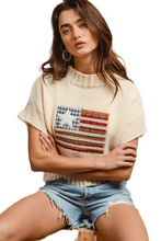 Load image into Gallery viewer, BiBi American Flag Patchwork Drop Shoulder Sweater
