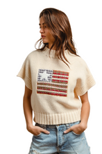 Load image into Gallery viewer, BiBi American Flag Patchwork Drop Shoulder Sweater

