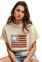Load image into Gallery viewer, BiBi American Flag Patchwork Drop Shoulder Sweater
