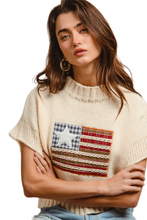 Load image into Gallery viewer, BiBi American Flag Patchwork Drop Shoulder Sweater
