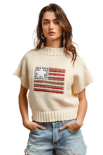 Load image into Gallery viewer, BiBi American Flag Patchwork Drop Shoulder Sweater
