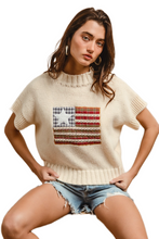 Load image into Gallery viewer, BiBi American Flag Patchwork Drop Shoulder Sweater
