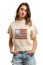 Load image into Gallery viewer, BiBi American Flag Patchwork Drop Shoulder Sweater
