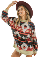 Load image into Gallery viewer, BiBi Aztec Print Mirr Mock Neck Lslv Top
