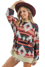 Load image into Gallery viewer, BiBi Aztec Print Mirr Mock Neck Lslv Top
