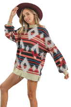 Load image into Gallery viewer, BiBi Aztec Print Mirr Mock Neck Lslv Top
