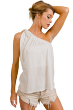 Load image into Gallery viewer, BiBi Cotton Span Knit With Tied Ribbon One Shoulder Top

