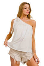 Load image into Gallery viewer, BiBi Cotton Span Knit With Tied Ribbon One Shoulder Top
