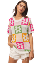 Load image into Gallery viewer, BiBi Flower Checker Pattern Lightweight Sweater Top
