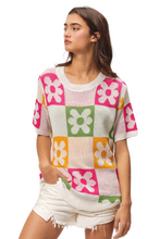 Load image into Gallery viewer, BiBi Flower Checker Pattern Lightweight Sweater Top
