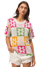 Load image into Gallery viewer, BiBi Flower Checker Pattern Lightweight Sweater Top
