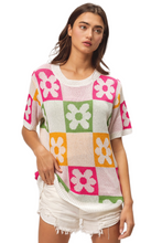 Load image into Gallery viewer, BiBi Flower Checker Pattern Lightweight Sweater Top
