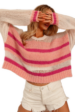 Load image into Gallery viewer, BiBi Hollow Out Yoke Detail Striped Sweater
