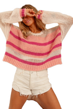 Load image into Gallery viewer, BiBi Hollow Out Yoke Detail Striped Sweater
