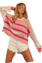Load image into Gallery viewer, BiBi Hollow Out Yoke Detail Striped Sweater
