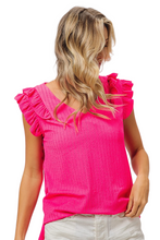 Load image into Gallery viewer, BiBi Layered Ruffles Armhole V-neck Rib Textured Top
