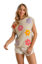 Load image into Gallery viewer, BiBi Multi Jeweled Crochet Flower Patch Sweater Vest
