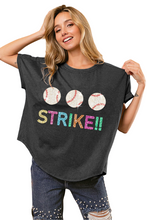 Load image into Gallery viewer, BiBi Sequin Baseballs Strike Washed Short Sleeve Top

