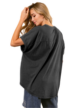 Load image into Gallery viewer, BiBi Sequin Baseballs Strike Washed Short Sleeve Top
