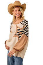 Load image into Gallery viewer, BiBi Star Patchwork Mixed Long Sleeve Top
