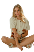 Load image into Gallery viewer, BiBi Teddy Bear With Bow Patched Sweater Button Down Top
